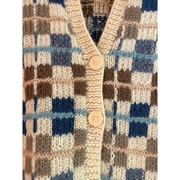 Vintage Cardigan Sweater Vest Women's Small/Medium Wool Hand Knit Blue Cream - Picture 5 of 6